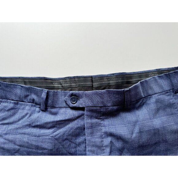 EMPORIO ARMANI Dark Blue Check 100% Wool Trousers Dress Pants, Size 54 - Picture 8 of 13
